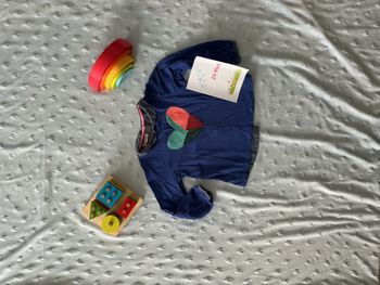 blouse manches longues col claudine bleu coeur en perle devant 24 mois du pareil au même