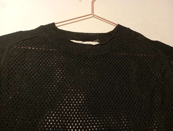 Pull fin maille ajourée noire - photo numéro 4