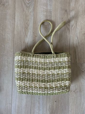 Panier cabas tressé naturel/vert