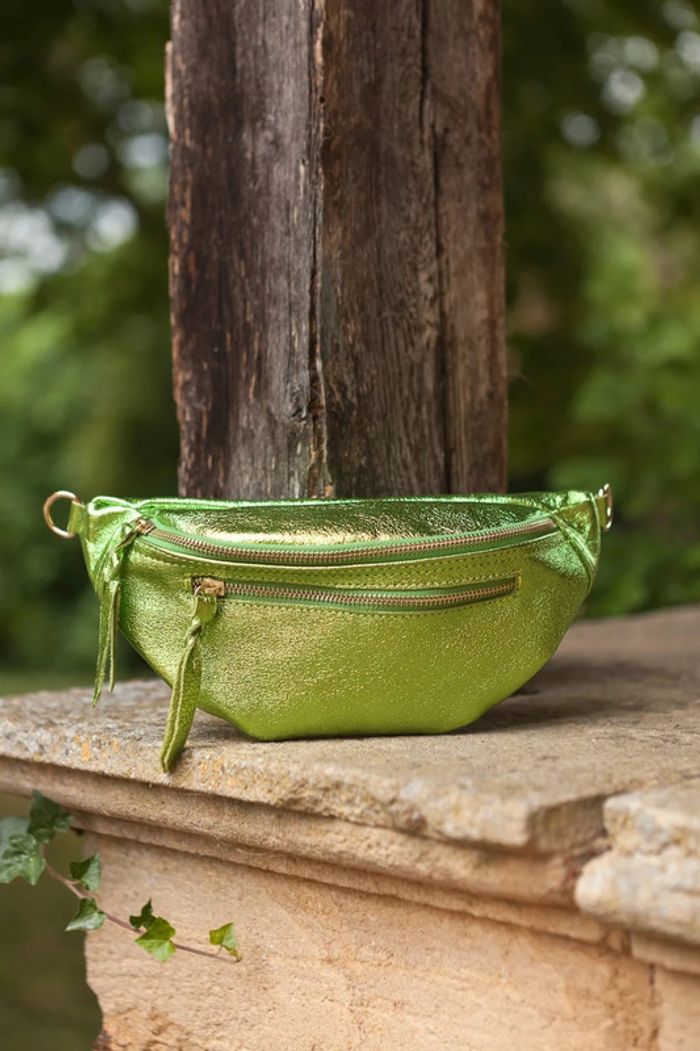 Sac banane en cuir vert fluo