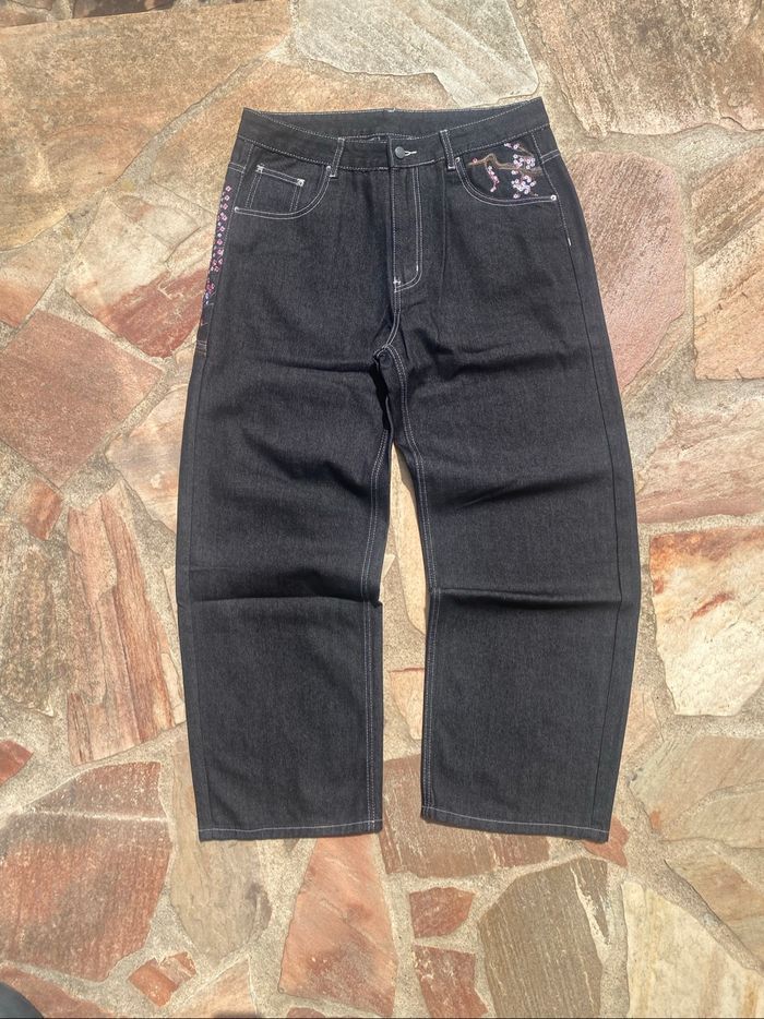 Jean Noir Ample Y2K Vintage Fleurs Roses de cerisiers Taille M et L dispo ! - photo numéro 10