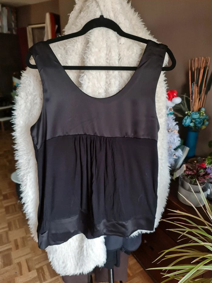 Débardeur satin et jersay noir Camaieu