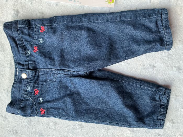 pantalon doublé couleur jean bleu foncé broderies poches 3 mois brioche - photo numéro 3