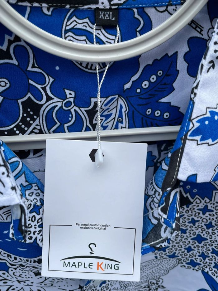 Chemise manches longues homme motif floral bleue vintage chinois - photo numéro 16