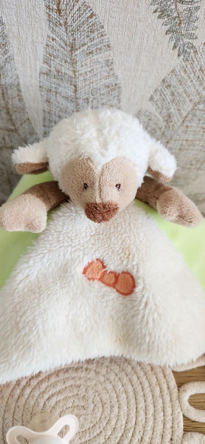 Doudou Lange Bébé mouton blanc vert - photo numéro 3