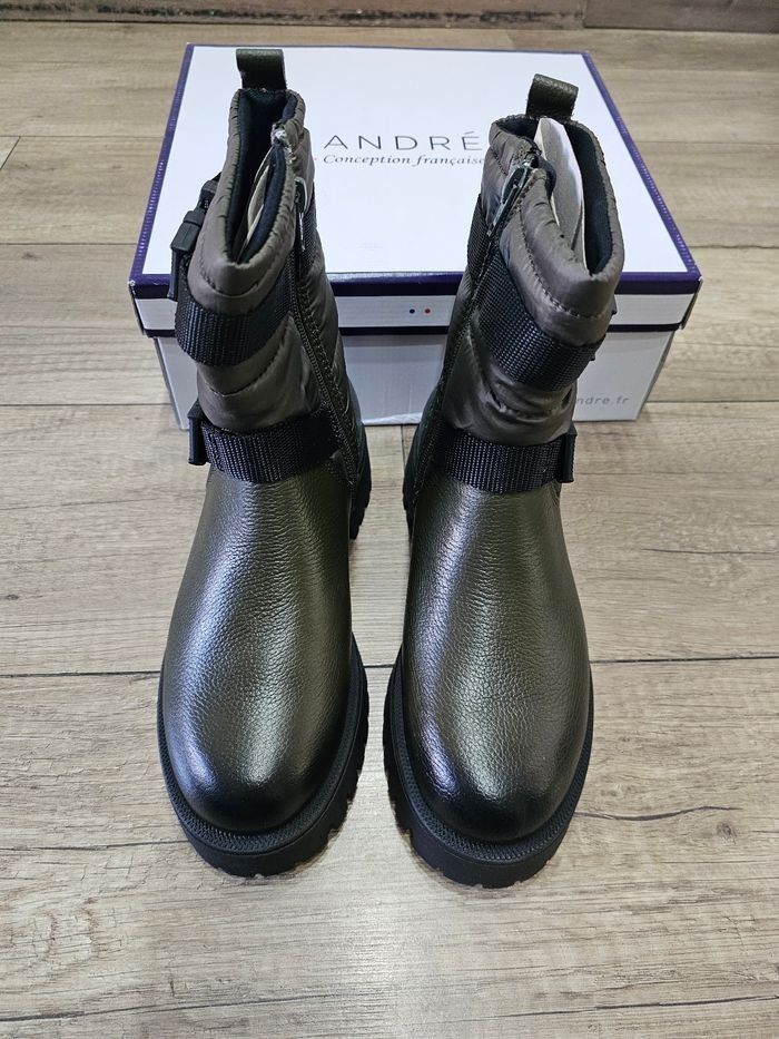 Magnifiques bottines fille en cuir, kaki, pointure 36, marque André - photo numéro 5