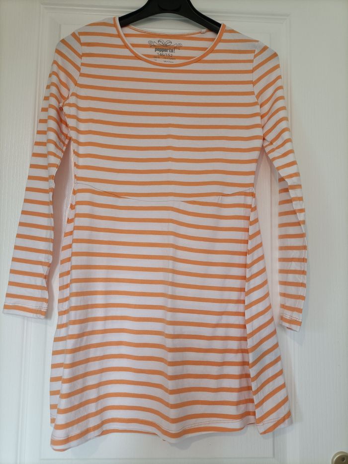 Robe légère manches longues 10-12 ans rayé blanc et orange