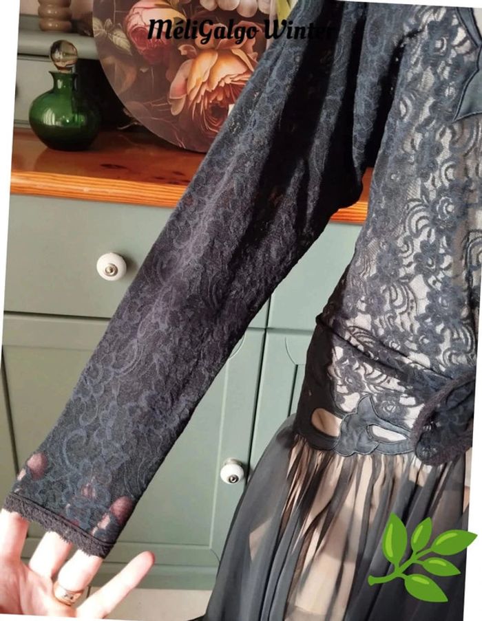 🌹Long Déshabillé/Nuisette Dentelle & Voile Pièce Vintage Natori T38/40🌹 - photo numéro 7