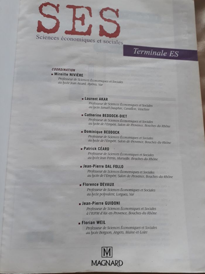 Livre SES -Terminale ES - photo numéro 3