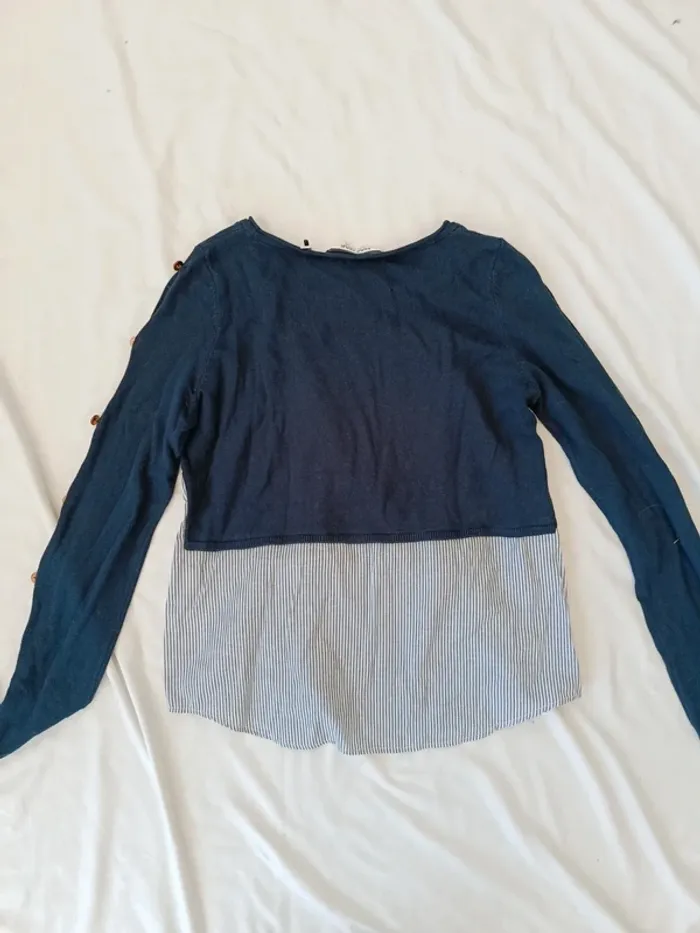 Pull leger effet chemis bleu marine Naf Naf taille S - photo numéro 3