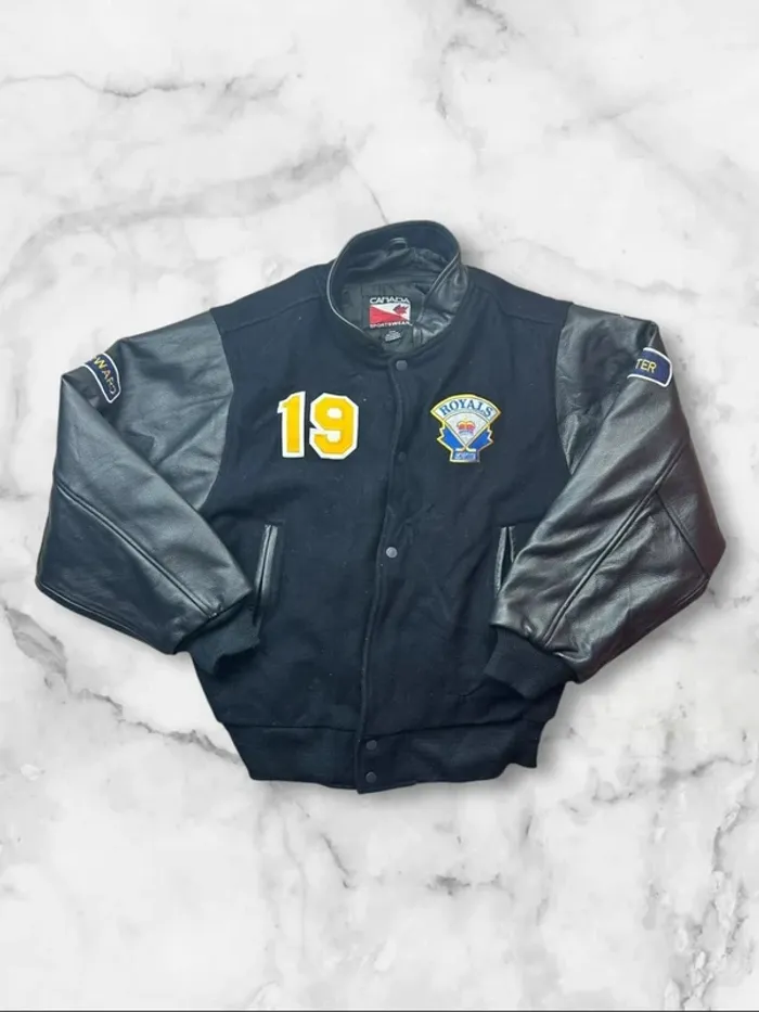 Veste Letterman Vintage Royals Canada Sportswear Noire Cuir et Laine Taille M