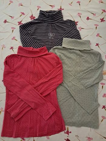 3 jolis col roulé, rose à pois argentés, gris, prune T10A - tout simplement, Okaïdi, in extenso