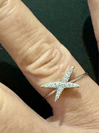 Bague réglable liens croisés acier inoxydable argent et cristaux