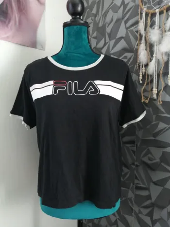 Tee-shirt noir avec bande rose clair et blanche / fila / (XL)