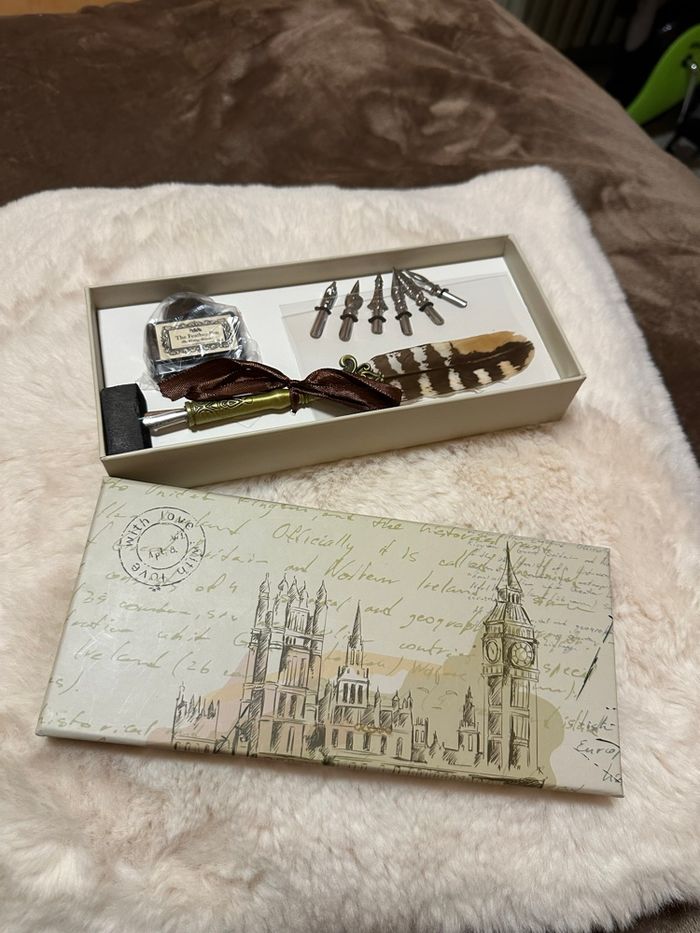 Stylo à plume antique, 6 plumes avec encre