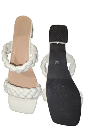 Sandales à brides tressées et talons blocs - Blanc