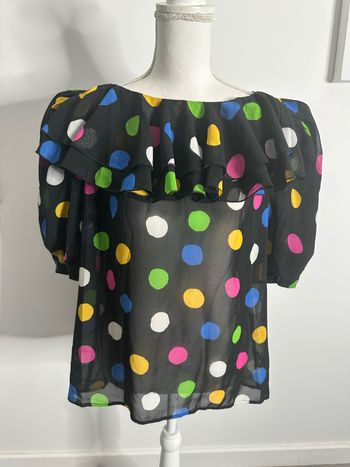 Blouse à pois multicolore et noire Arlequin Vintage T40 L