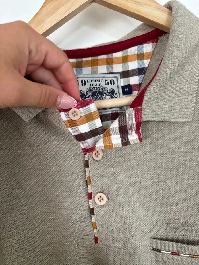 Polo beige ethnic blue taille M - photo numéro 3