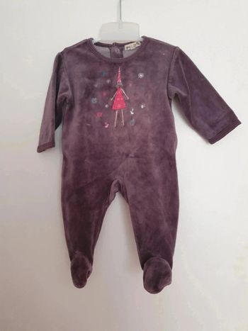 Pyjama grenouillère violet velours doux bébé fille grain de blé 3 mois