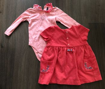 Ensemble body manches longues et robe couleur fraise Sergent Major 9 mois