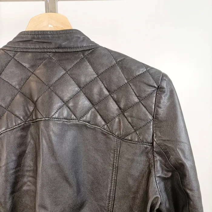 Blouson cuir noir matelassé col rond Sud Express modèle Bartok taille L A876 - photo numéro 9