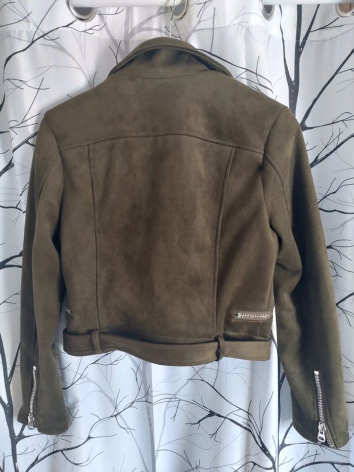 Superbe veste perfecto femme kaki effet suédine taille S - photo numéro 3