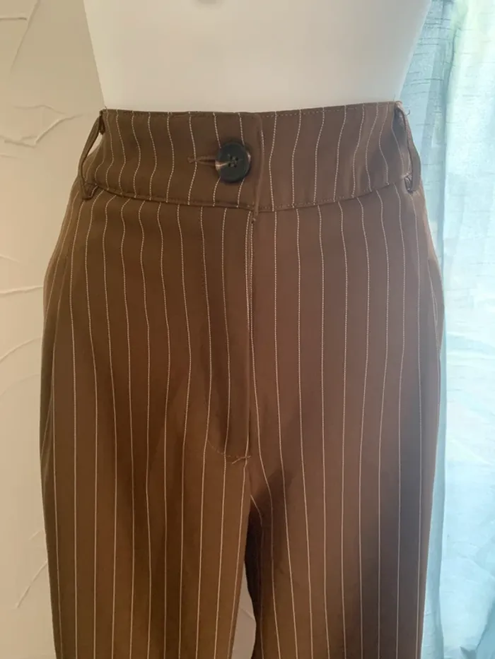 Pantalon SHEIN taille L jambe large rayé marron - photo numéro 5