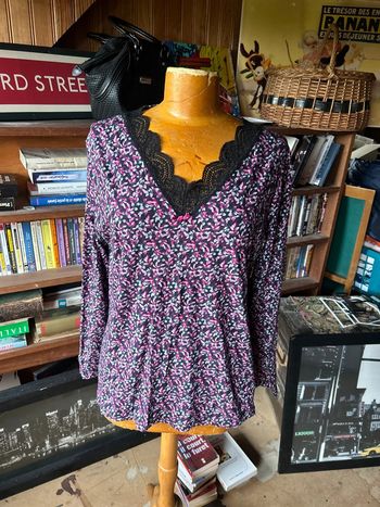 T-shirt motif fleurs, violet40 dentelle