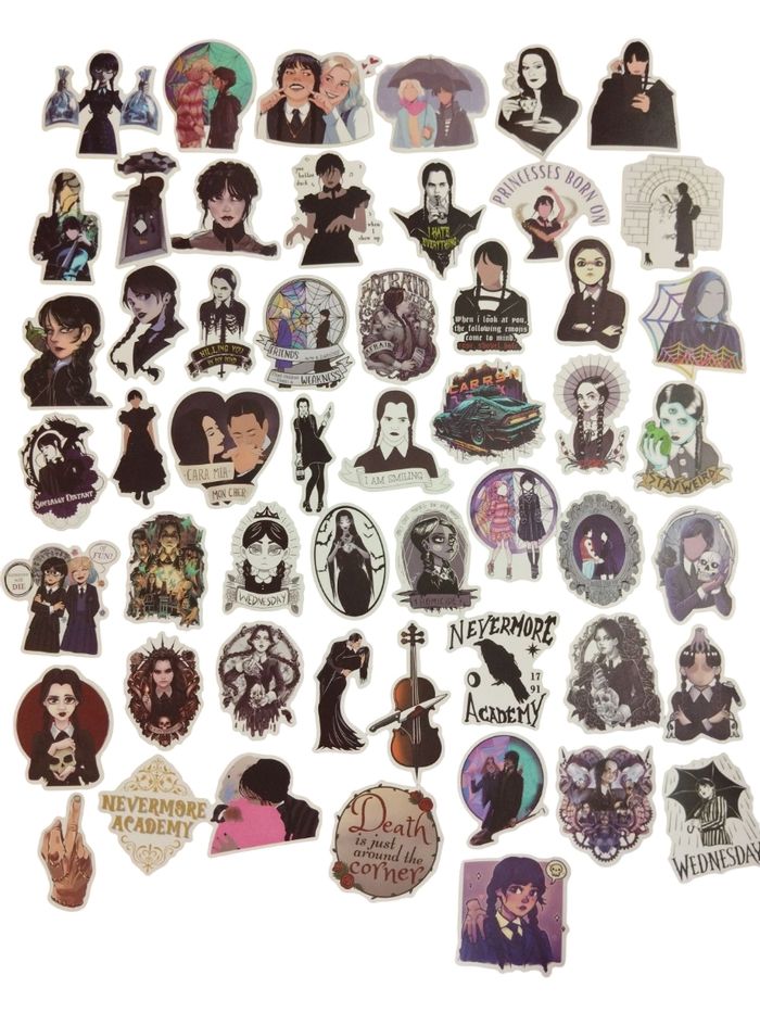 Set 53 stickers autocollants Mercredi Wednesday