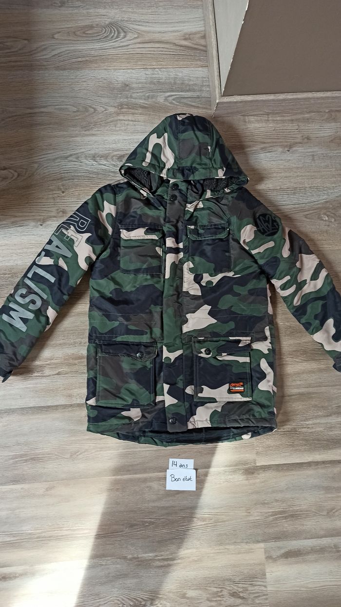 Manteau veste chaude militaire kaki 14 ans