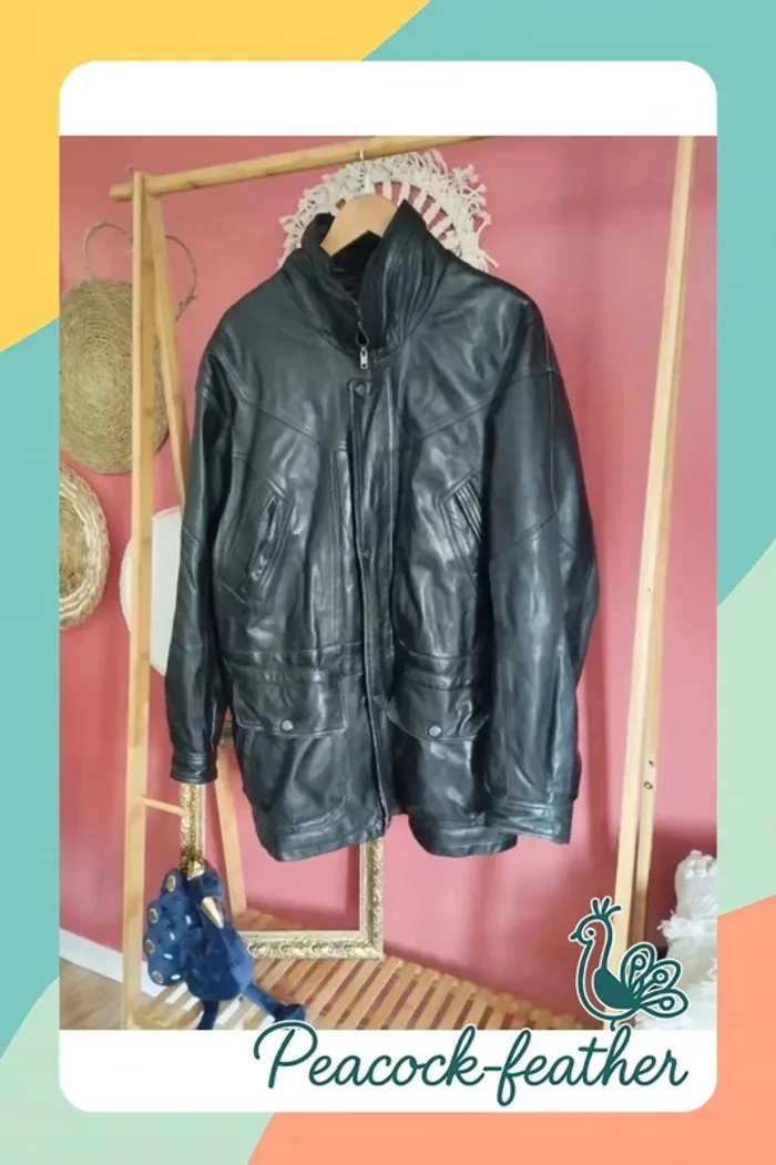 Veste cuir véritable homme noir 56