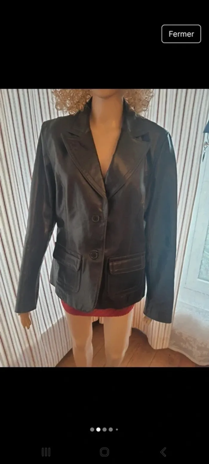 Veste Blazer en cuir Marron Etam fr 44 be 42 - photo numéro 2
