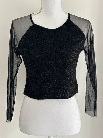 Top court noir, manches transparentes, taille 36