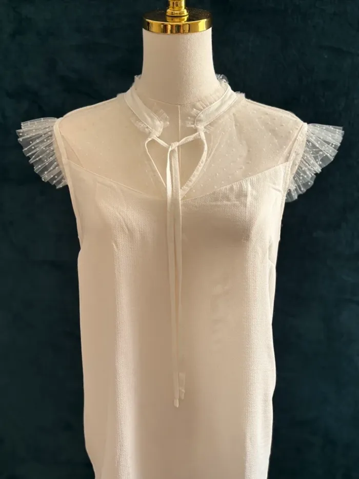 Top blanc sans manches Naf naf – plumetis et volants tulle – Taille M - photo numéro 2