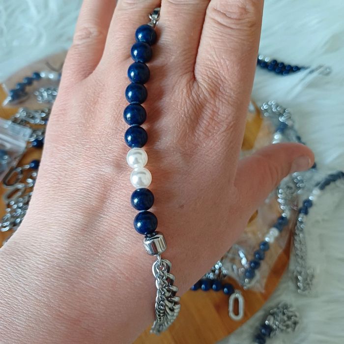 Bracelet y carré lapis-lazuli et acier inoxydable - photo numéro 3