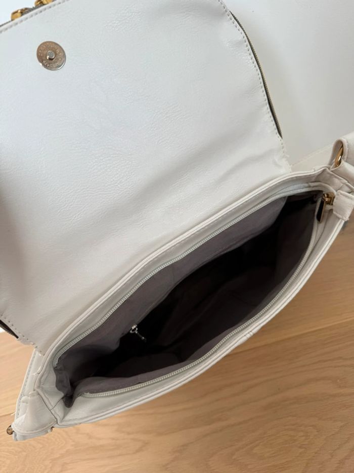 Sac blanc chaînes doré or zip bandoulière réglable à main borsa bolsa bag Zak handbag Bolso - photo numéro 4