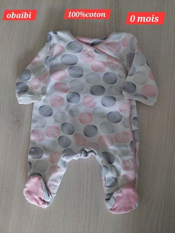 Grenouillère fille 0 mois motif rond noir et rose