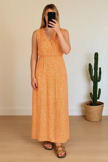 Robe longue imprimé fleuri orange H&M – Taille XS