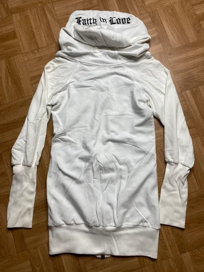 Veste à capuche zippée long noir intérieur zèbre vintage Faith Connexion - photo numéro 6