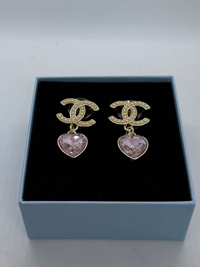 Boucles d’oreilles pendantes dorées zircone rose - photo numéro 8