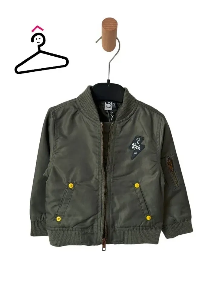 (NEUF) Veste légère de mi-saison kaki - 3 pommes 9-12mois (80cm) - photo numéro 2