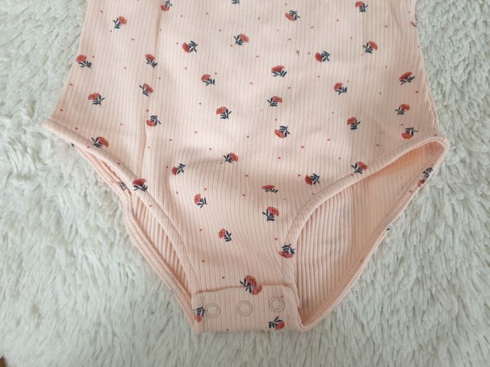 Body côtelé rose motif petites fleurs - 3A - TAO - photo numéro 4