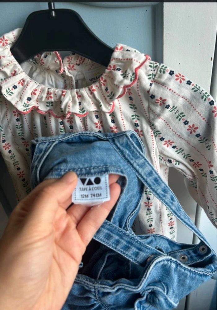 🌼 Ensemble salopette jean & chemise fleurie – 12 mois – Tape à l’œil 👶 - photo numéro 12