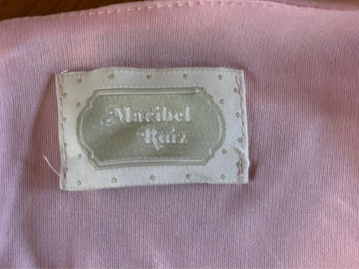 Belle robe d’été style années 50 rose à pois blanc avec décolleté dentelle Maribel Ruiz M 38 - photo numéro 3
