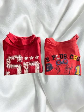 Lot de 2 t‑shirts bébé garçon 12 mois – rouges, fun & confortables