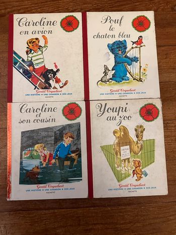 Pierre Probst - Caroline - Lot de 4 livres anciens Gentil Coquelicot cartonnés reliure rouge