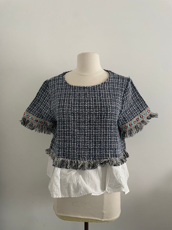 🌸jolie Blouse manches courtes casual bleu taille L Samar moda🌸