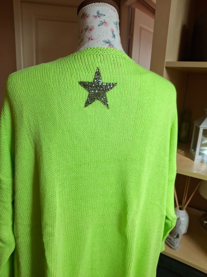 Ensemble marinière + gilet vert fluo étoile strass - photo numéro 2