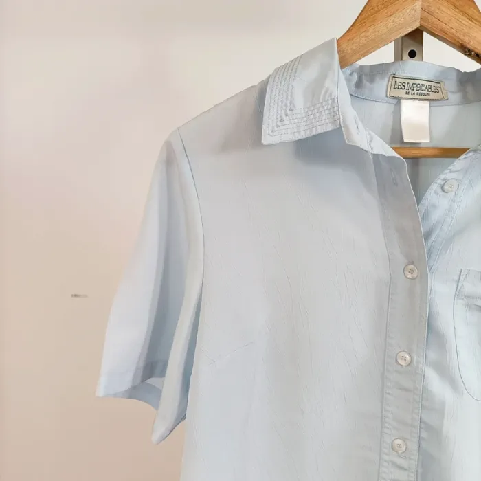 Chemise bleu ciel manches courtes col brodé Les Impeccables T40 fluide et légère A917 - photo numéro 5