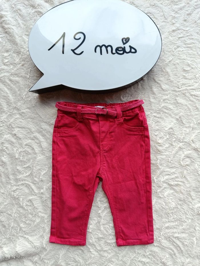 Pantalon style jeans avec ceinture Fille 12 mois Obaïbi